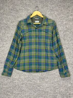 Columbia Women Button Down Long Sleeve Shirt Size Large Omni-Shade Plaid Nylon